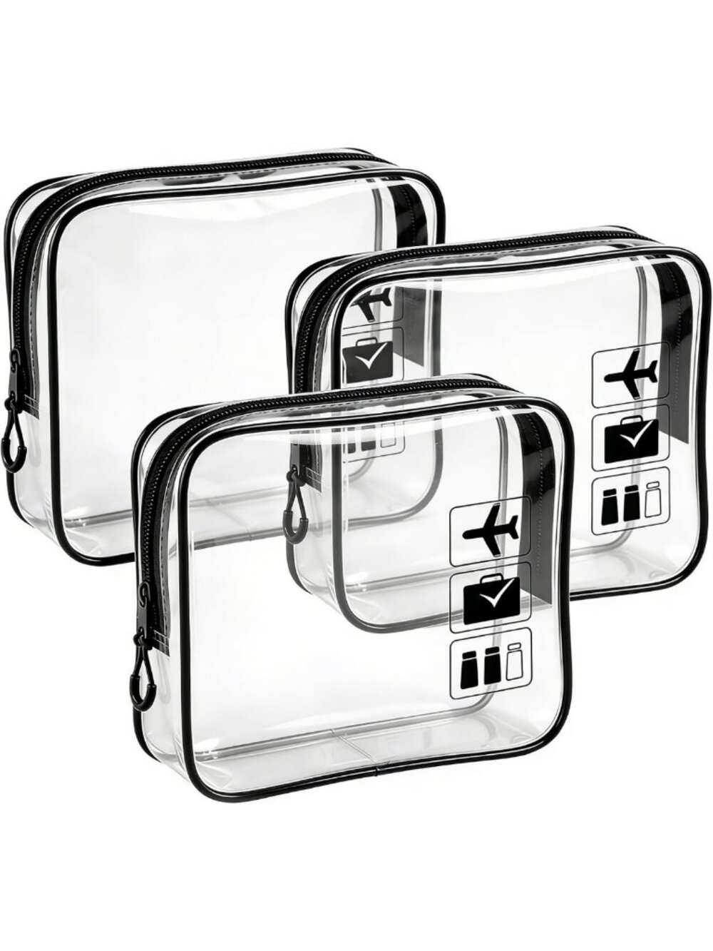 TSA Approved Clear Toiletry Bag Set - 3pcs Travel Makeup & Cosmetic Bags